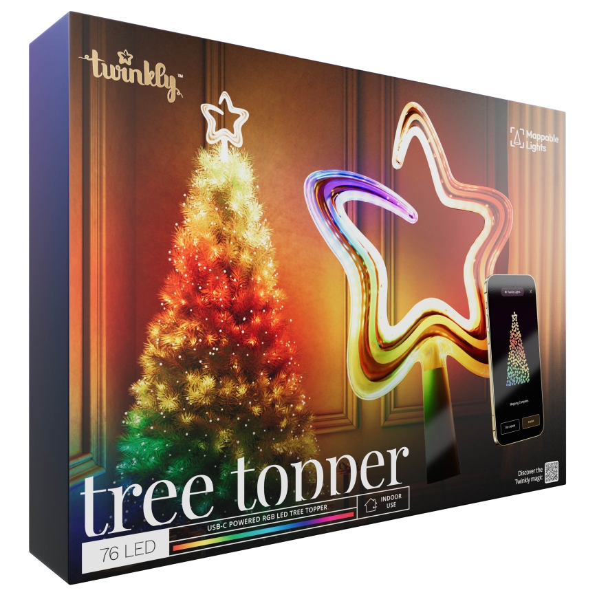 Twinkly - LED RGB Hämardatav jõulutäht TREE TOPPER 76xLED USB Wi-Fi