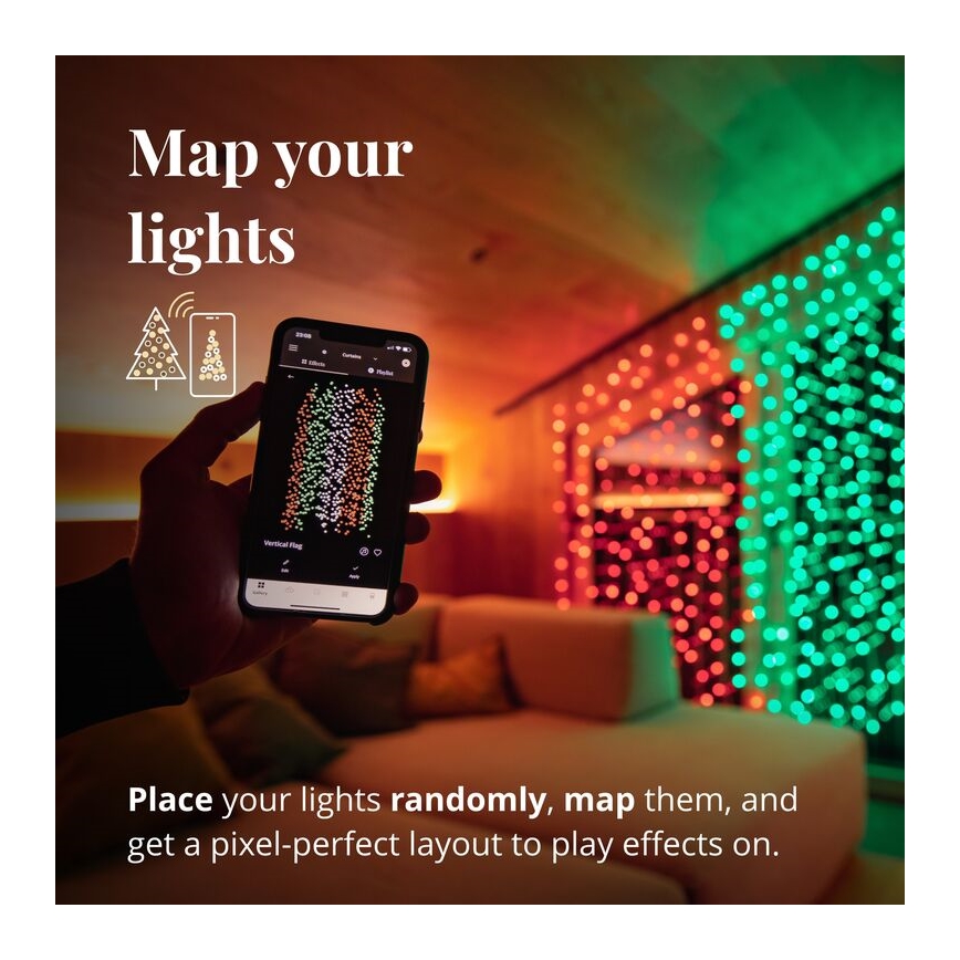 Twinkly - LED RGBW Hämardatav väli Jõuluteemaline valguskardin CURTAIN 210xLED 6,1m IP44 Wi-Fi