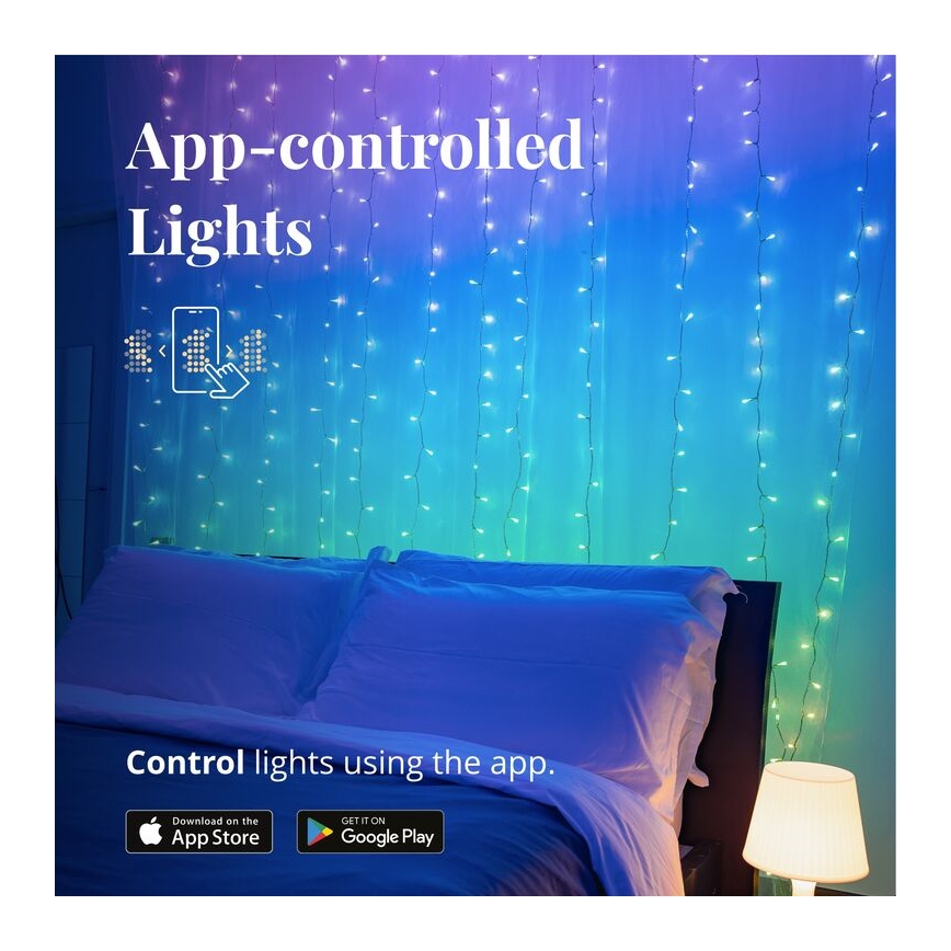 Twinkly - LED RGBW Hämardatav väli Jõuluteemaline valguskardin CURTAIN 210xLED 6,1m IP44 Wi-Fi