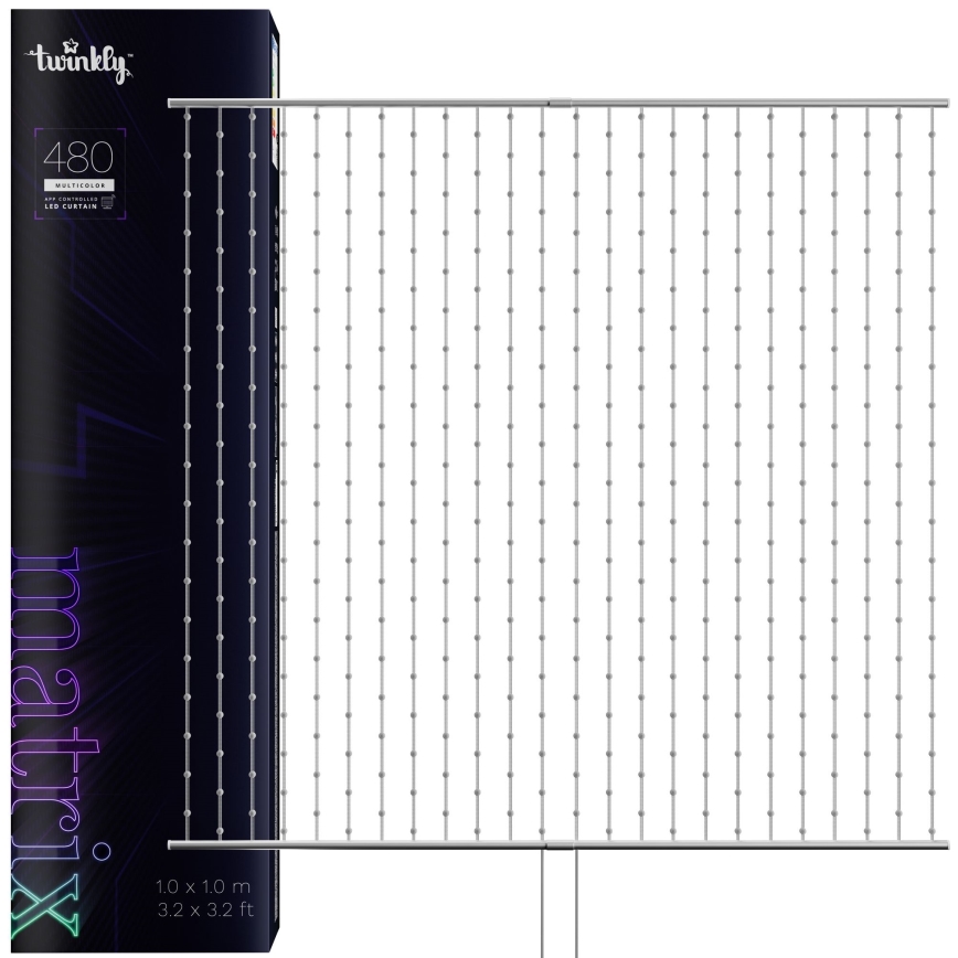 Twinkly - LED RGB Hämardatav Jõuluteemaline valguskardin MATRIX 480xLED 1x1 m Wi-Fi