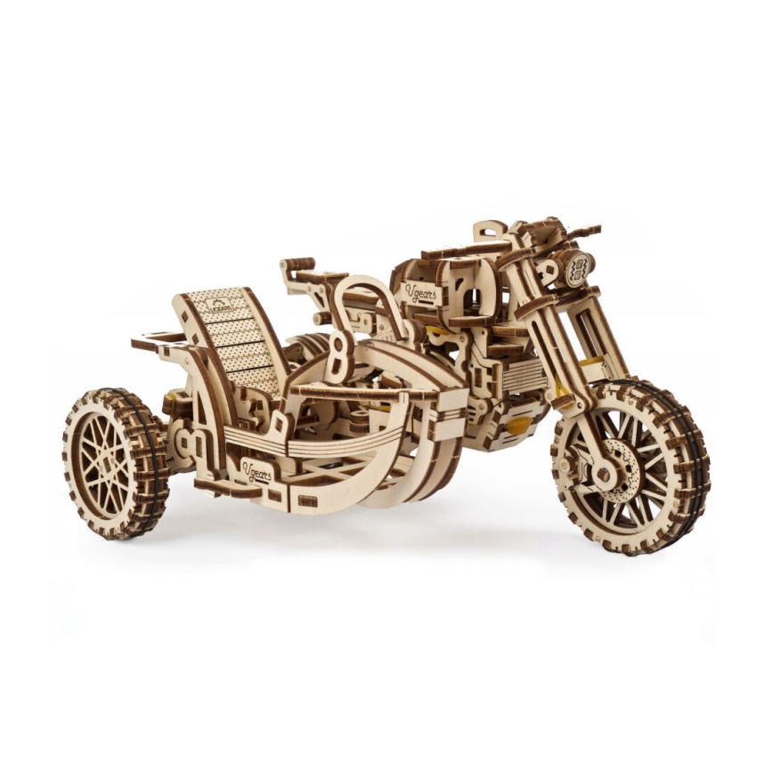 Ugears - 3D puidust mehaaniline pusle Mootorratas külgkorviga