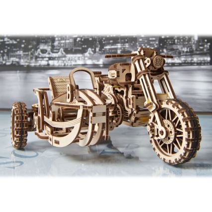 Ugears - 3D puidust mehaaniline pusle Mootorratas külgkorviga