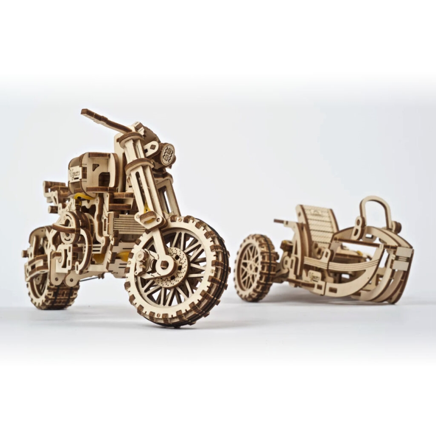 Ugears - 3D puidust mehaaniline pusle Mootorratas külgkorviga