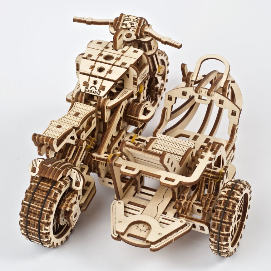 Ugears - 3D puidust mehaaniline pusle Mootorratas külgkorviga