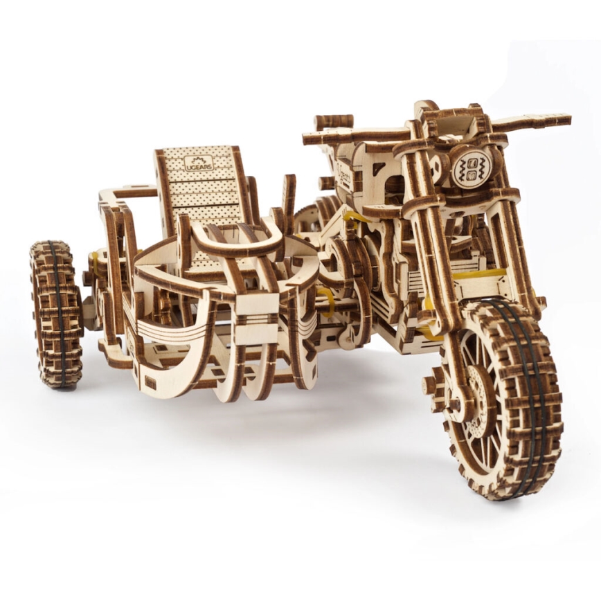 Ugears - 3D puidust mehaaniline pusle Mootorratas külgkorviga