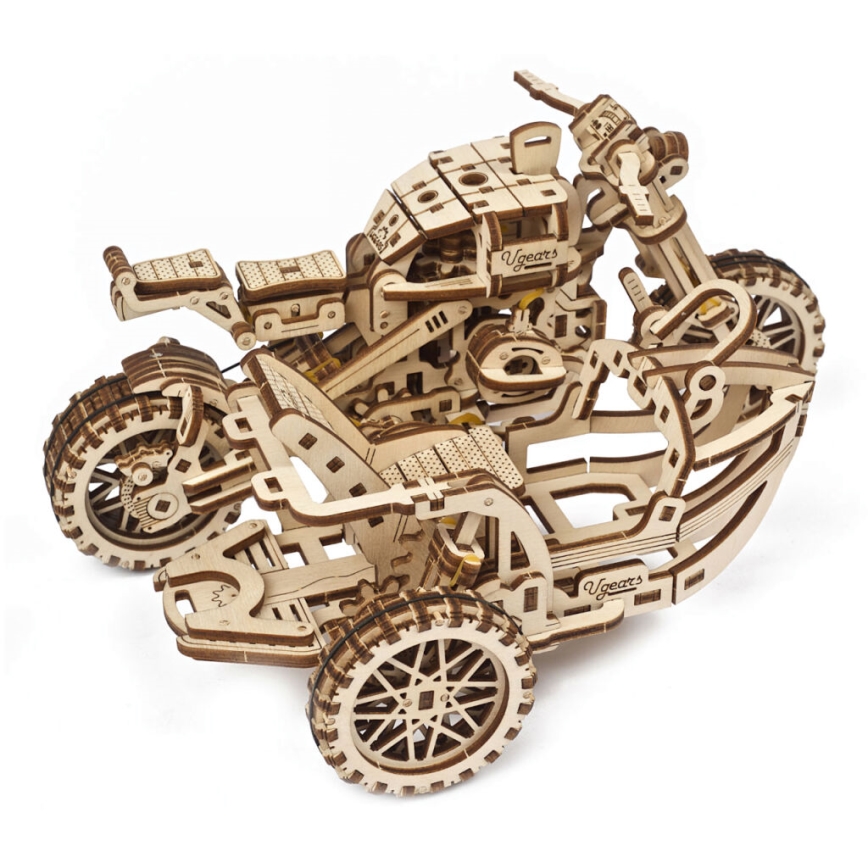 Ugears - 3D puidust mehaaniline pusle Mootorratas külgkorviga