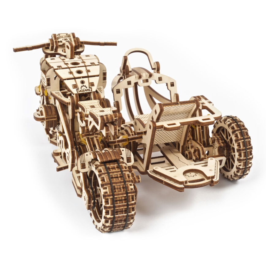 Ugears - 3D puidust mehaaniline pusle Mootorratas külgkorviga