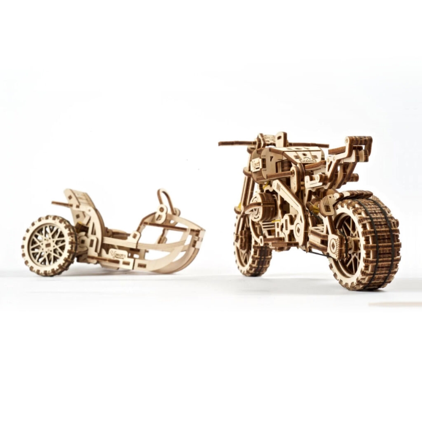 Ugears - 3D puidust mehaaniline pusle Mootorratas külgkorviga