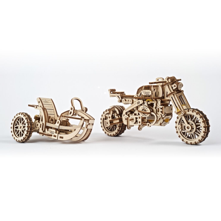 Ugears - 3D puidust mehaaniline pusle Mootorratas külgkorviga