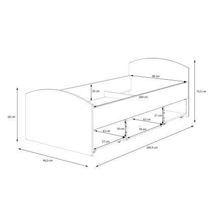 Üheinimesevoodi hoiukastiga URO 90x200 cm artisan-tamm/valge
