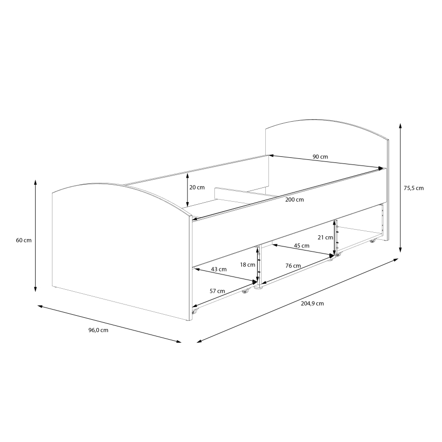 Üheinimesevoodi hoiukastiga URO 90x200 cm artisan-tamm/valge