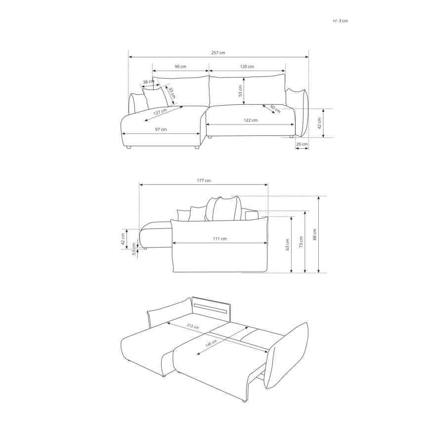 Universaalne L-kujuline lahtikäiv nurgadiivan FRIDA, pruun, hoiuruumiga
