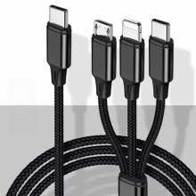 USB kaabel Lightning / MicroUSB / USB-C 1m must
