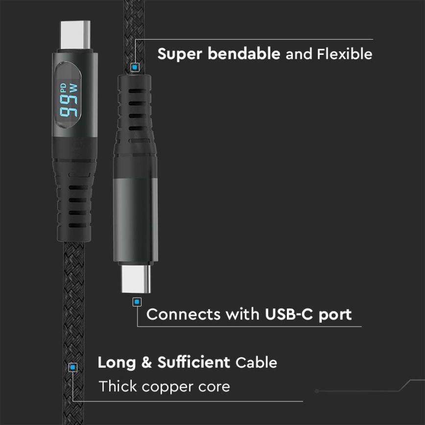 USB kaabel TÜÜP C ühendus LED ekraan 1m