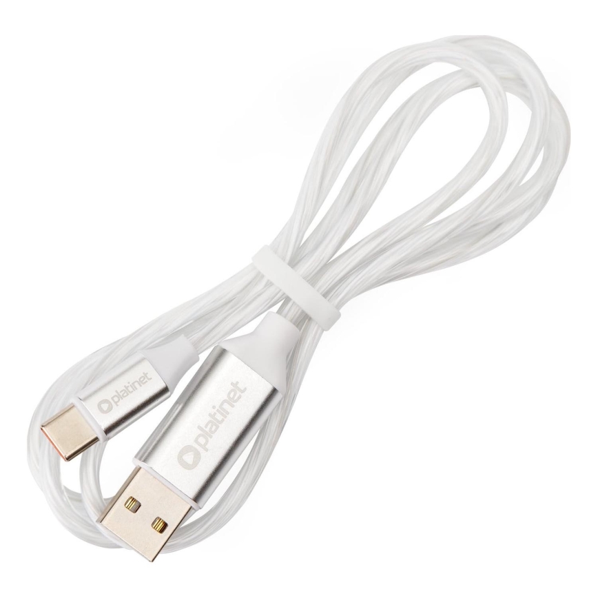 USB kaabel USB-A / USB-C ühendus koos LED dioodidega taustvalgustus 18W 1m valge