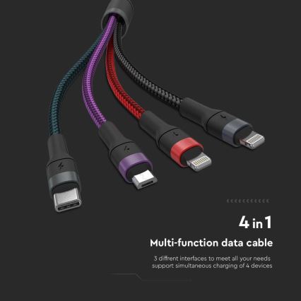 USB kaabel USB-A / USB Lightning  / MicroUSB / USB-C 1,2m mitmevärviline