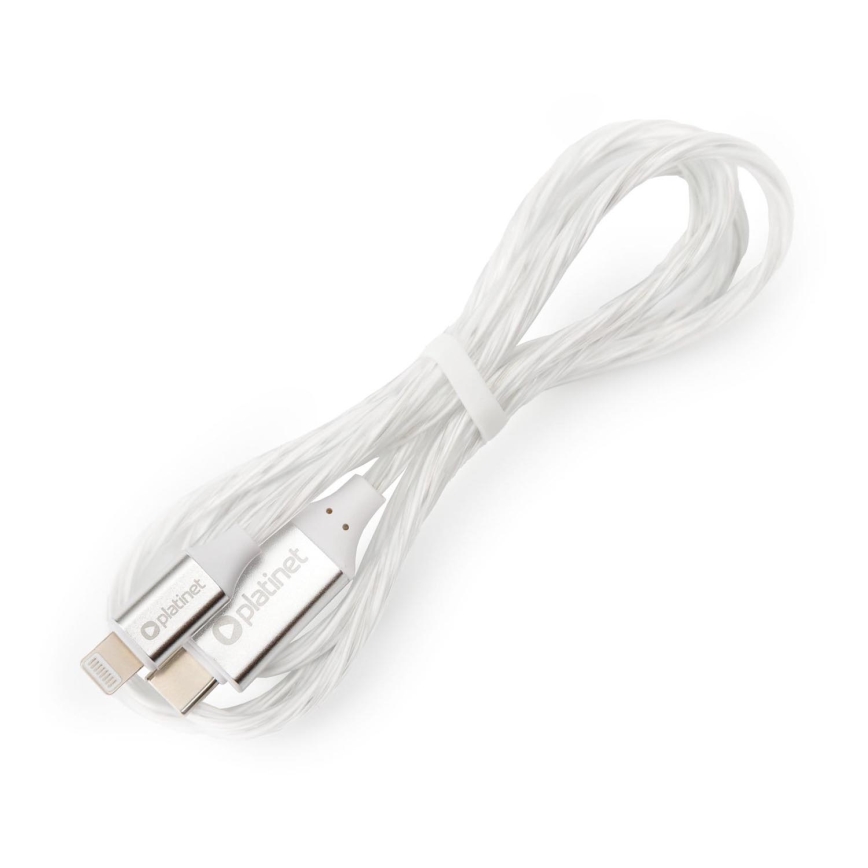 USB kaabel USB-C / Lightning ühendus koos LED dioodidega taustvalgustus 27W 1m valge