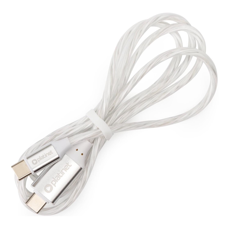 USB kaabel USB-C / USB-C ühendus koos LED dioodidega taustvalgustus 60W 1m valge