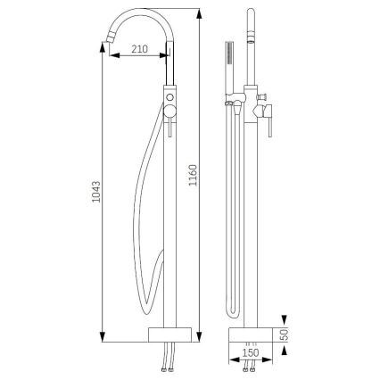 Vabaltseisev vannikomplekt koos segistiga, 116 cm, must