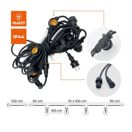 Väli Dekoratiivne kett MIMOSA 10xE27/1,3W/230V IP44 10 m