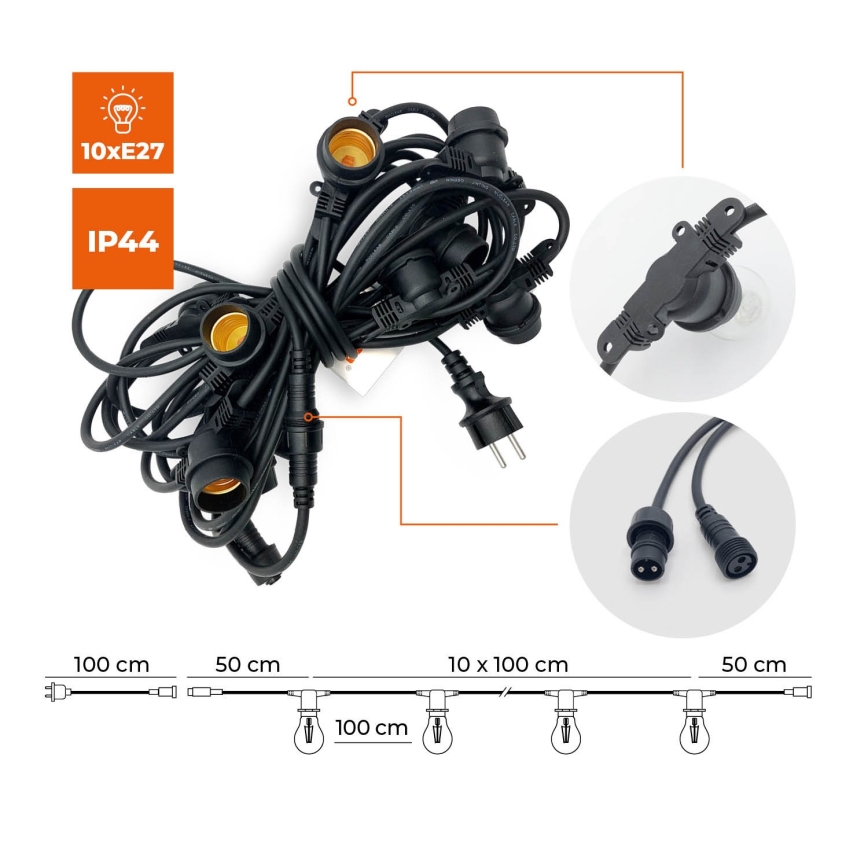 Väli Dekoratiivne kett MIMOSA 10xE27/1,3W/230V IP44 10 m