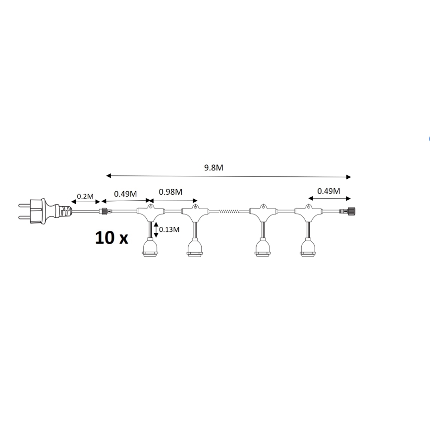 Väli dekoratiivne valguskett GARLAND 10xE27/15W/230V 10m IP44