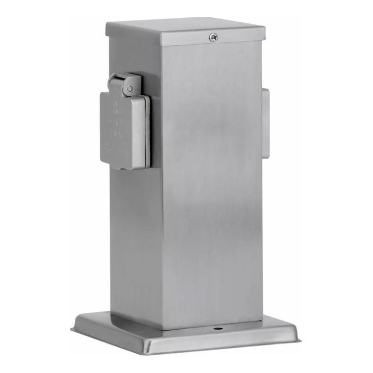 Väli pistikupesadega torn 2Z SCHUKO 230V matt kroom IP44