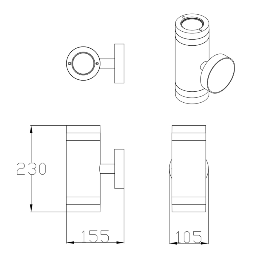 Väli seinavalgusti RINO 2xGU10/12W/230V IP54 must