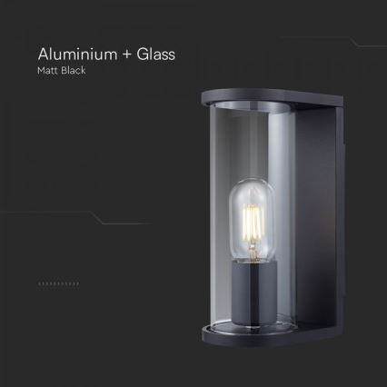 Välisseinale paigaldatav seinavalgusti 1xE27/60W/230V IP44 must/suitsutatud klaas