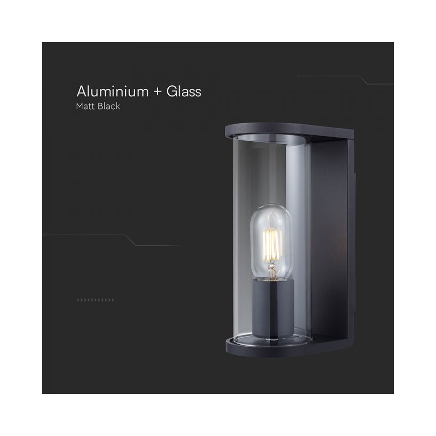 Välisseinale paigaldatav seinavalgusti 1xE27/60W/230V IP44 must/suitsutatud klaas
