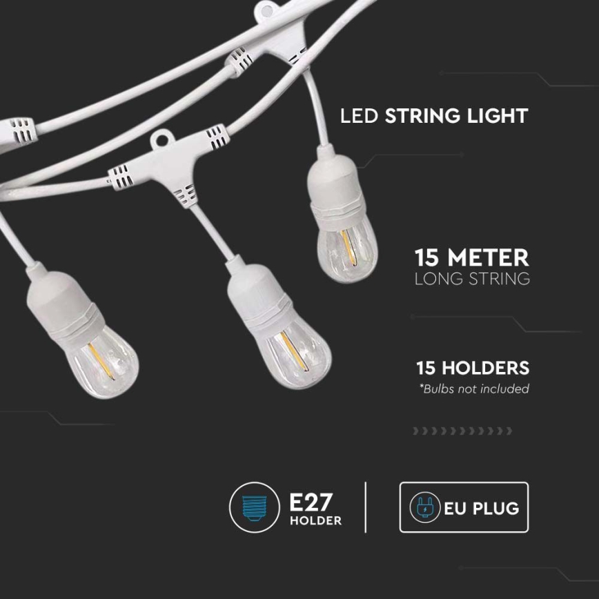 Välisvalguskett STRING 15xE27/40W/230V 15m IP65