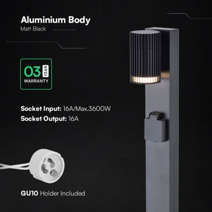 Välisvalgusti SCHUKO-pistikupesaga 1xGU10/10W/230V IP44 80 cm must