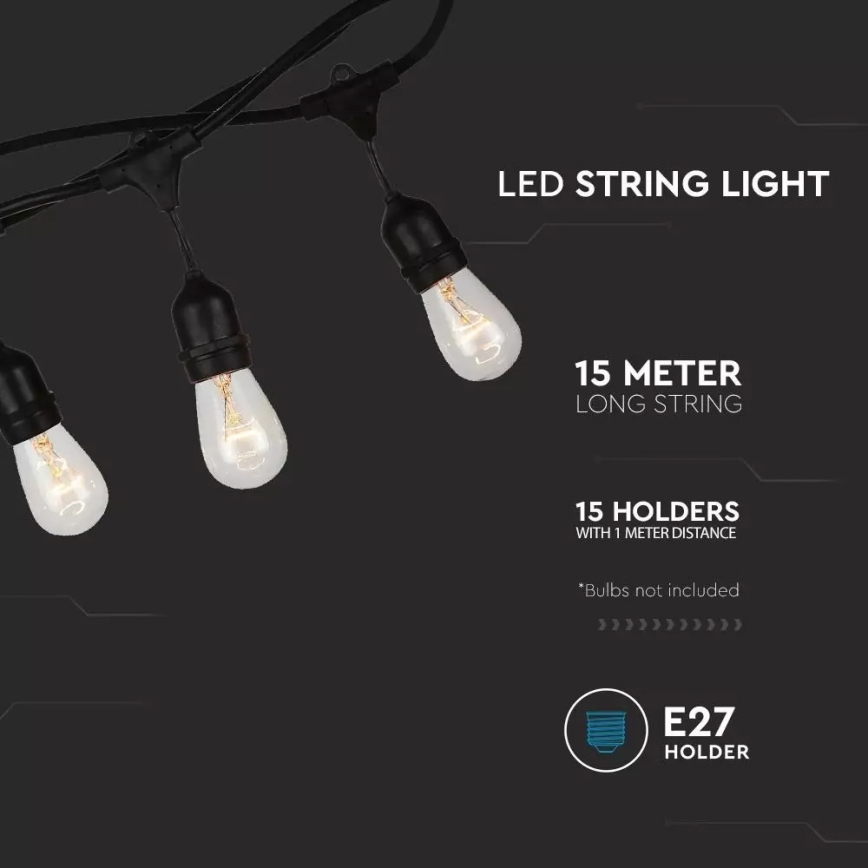 Välisvalgustuskett STRING 15m 15xE27/25W/230V IP54