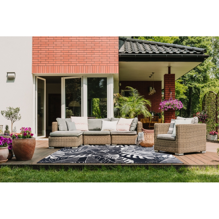 Välivaip JUNGLE 160x220 cm must/valge/lehemuster