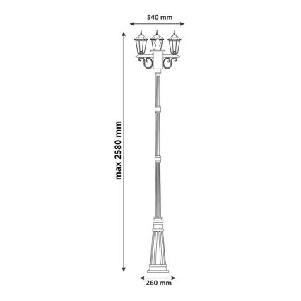 Välivalgusti 3xE27/20W/230V IP43 2,58 m must