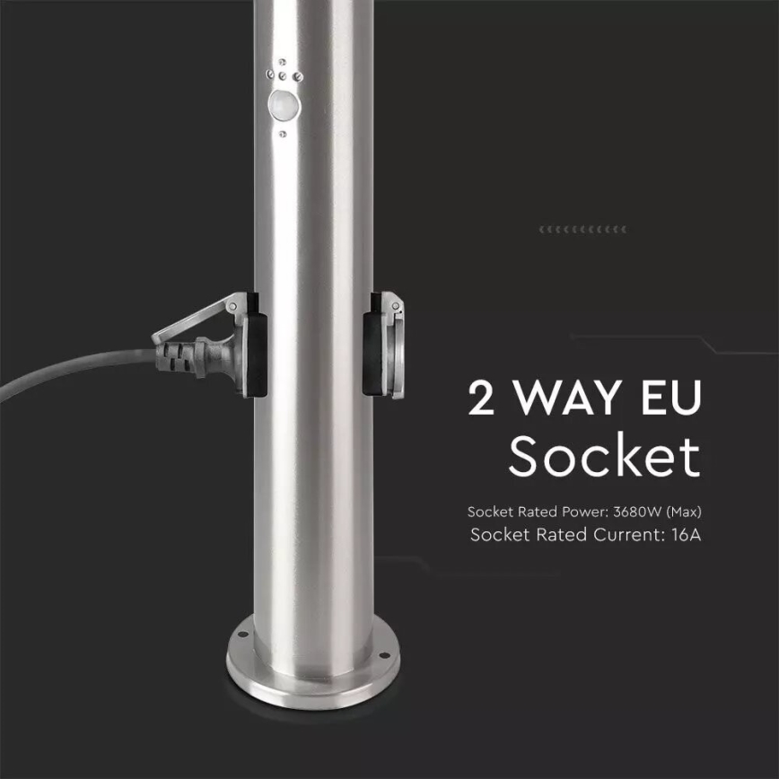 Välivalgusti koos anduriga + 2 pesaga SCHUKO 1xE27/60W/230V IP44 60cm matt kroom