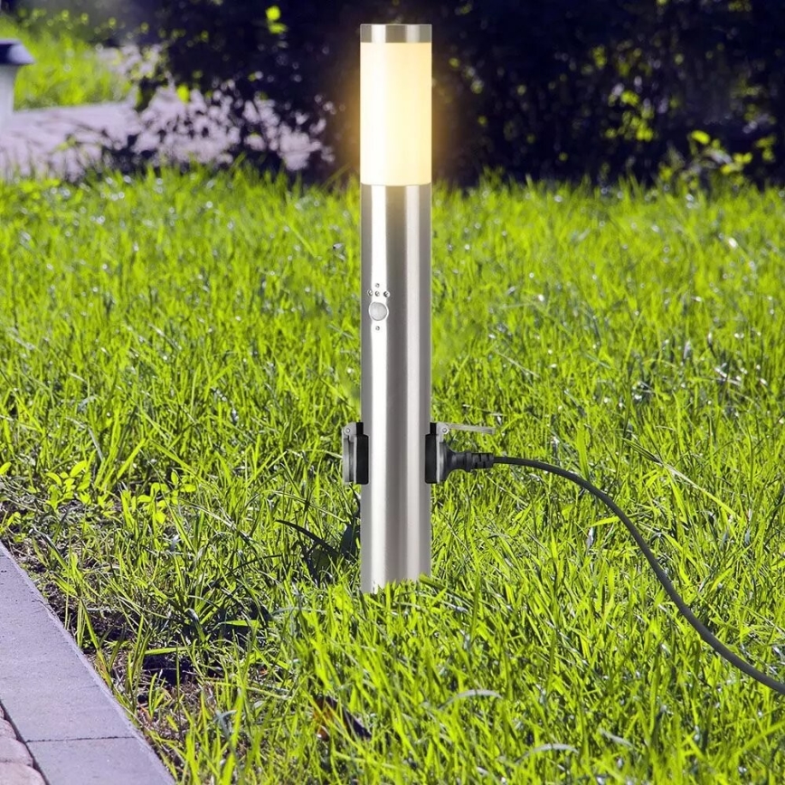 Välivalgusti koos anduriga + 2 pesaga SCHUKO 1xE27/60W/230V IP44 60cm matt kroom