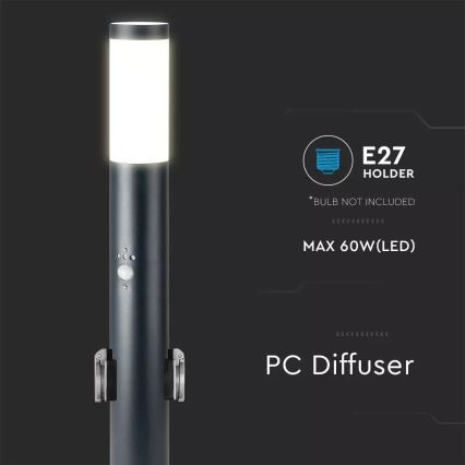 Välivalgusti koos anduriga ja 2 pesaga SCHUKO 1xE27/60W/230V IP44 60cm must