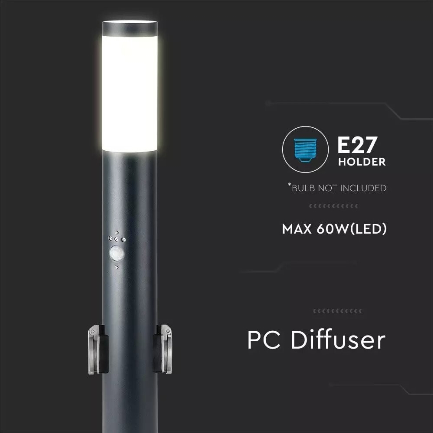 Välivalgusti koos anduriga ja 2 pesaga SCHUKO 1xE27/60W/230V IP44 60cm must
