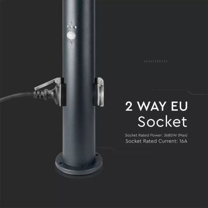 Välivalgusti koos anduriga ja 2 pesaga SCHUKO 1xE27/60W/230V IP44 60cm must