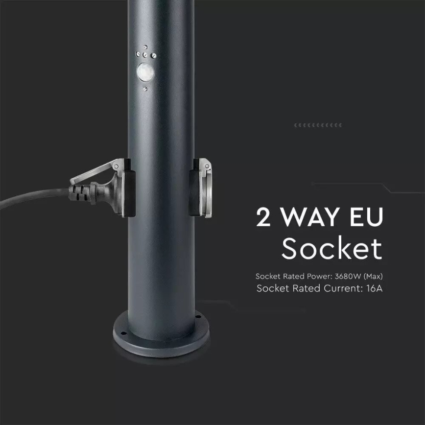 Välivalgusti koos anduriga ja 2 pesaga SCHUKO 1xE27/60W/230V IP44 60cm must