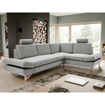 Väljatõmmatav polsterdatud nurgadiivan AVESTA, L-kujuline, parempoolne, panipaigaga, hall