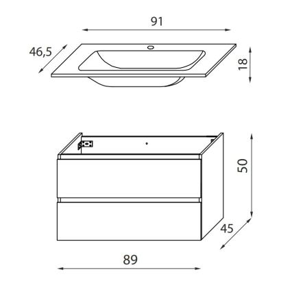 Vannitoa kapp koos valamuga KENWOOD 91 cm, pähkel/valge