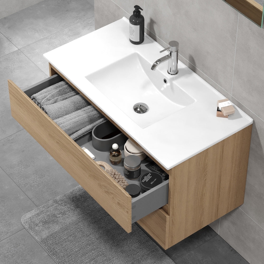 Vannitoa kapp koos valamuga KENWOOD 91x50x45 cm, tamm