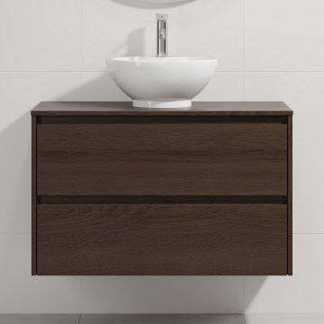 Vannitoa kapp valamuga TRONDHEIM/DRAMMEN 90x57x46 cm pähkel/valge