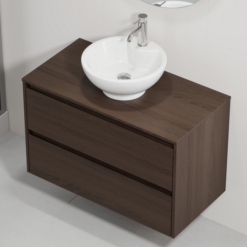 Vannitoa kapp valamuga TRONDHEIM/DRAMMEN 90x57x46 cm pähkel/valge