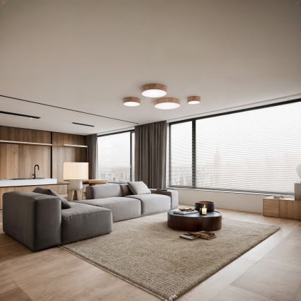 Vannitoa laelamp CLEO anduriga, 4xE27/24W/230V, läbimõõt 47,5 cm, IP54, tammviimistlusega