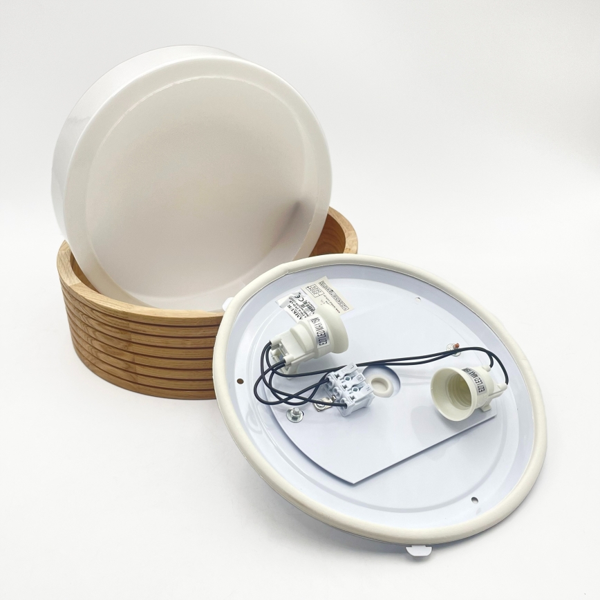 Vannitoa laelamp OAK 2xE27/15W/230V IP54 tammeviimistlusega, Ø 27 cm