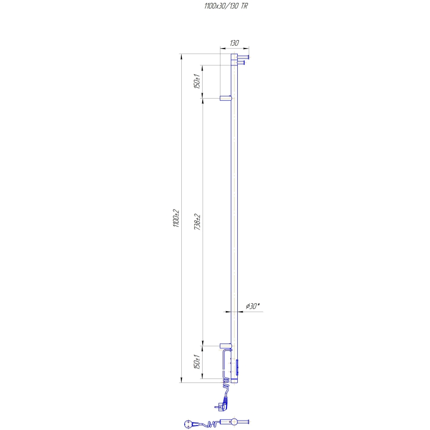 Vannitoa radiaator RAY 25W/230V 110x30 cm IP44 roostevaba teras/must