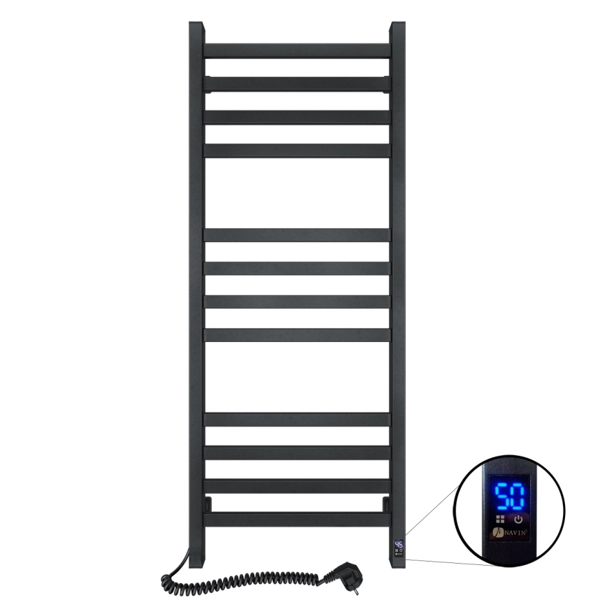 Vannitoa rätikuradiaator AVANGARD termostaadiga 459W/230V 120,6 cm IP44 must, vasakpoolne, nurgeline